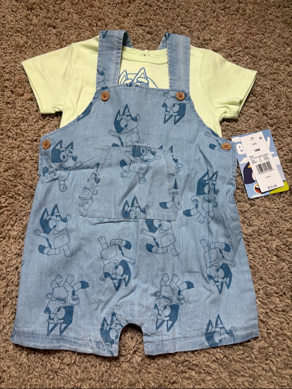 Bluey Denim-Print Light Blue Overalls with matching Tee - NWT